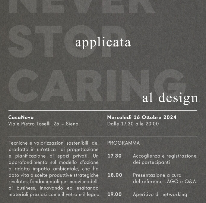 16 OTTOBRE 2024 ORE 17.30EVENTO:                                             “LA SOSTENIBILITA’ APPLICATA AL DESIGN”